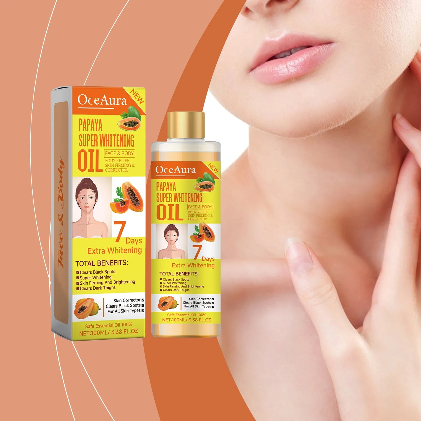 Papaya Super Whitening Oil Face & Body Moisturizer Nourishing Whitening Body Oil Body Massageskin Papaya Oil 3.38 Oz