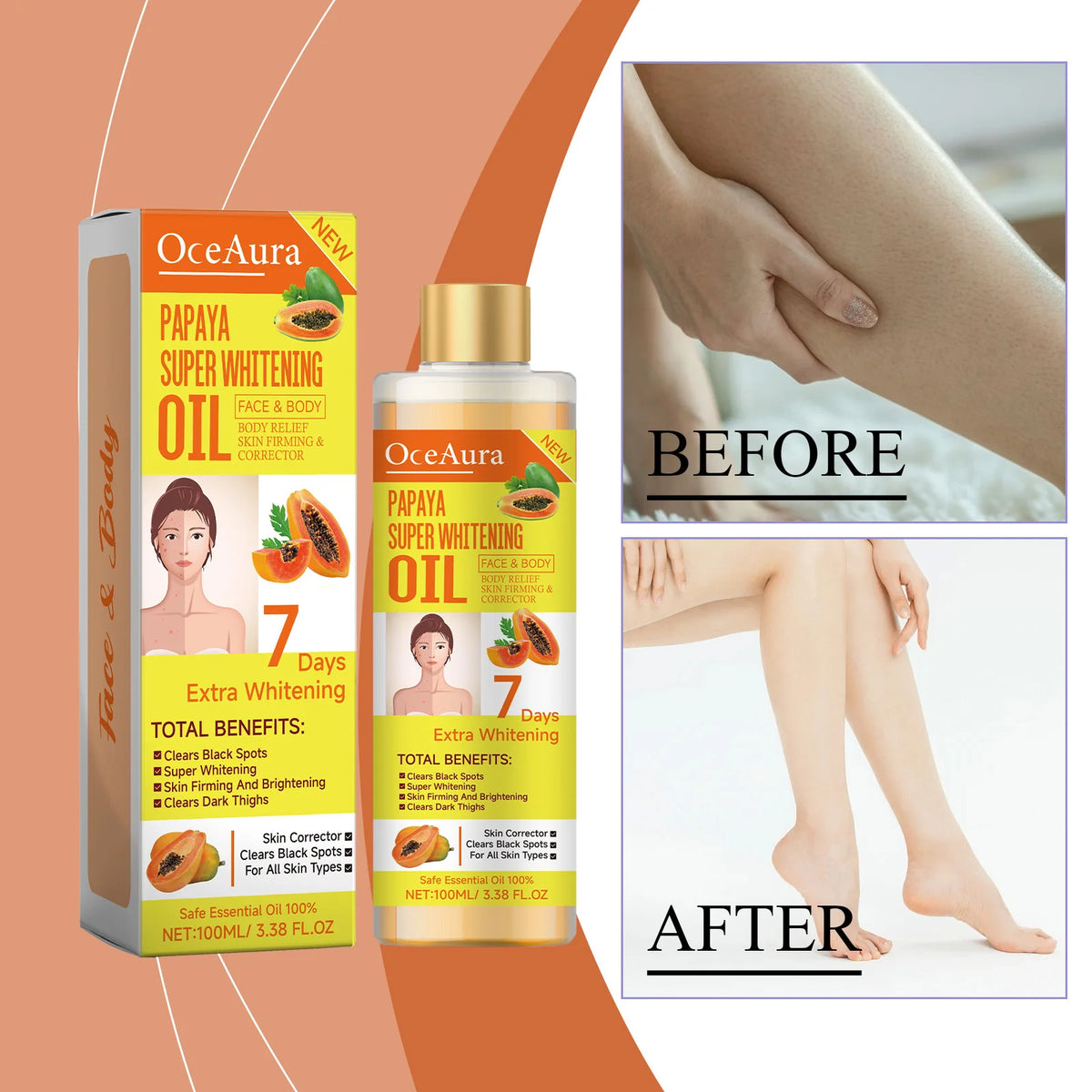 Papaya Super Whitening Oil Face & Body Moisturizer Nourishing Whitening Body Oil Body Massageskin Papaya Oil 3.38 Oz